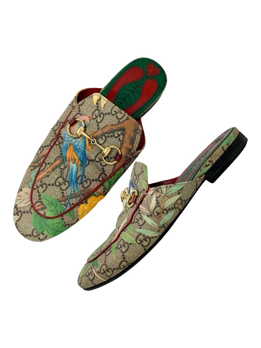 Gucci Princetown Horsebit Tian Print GG Monogram Logo Flats Slip On Mules EU 37